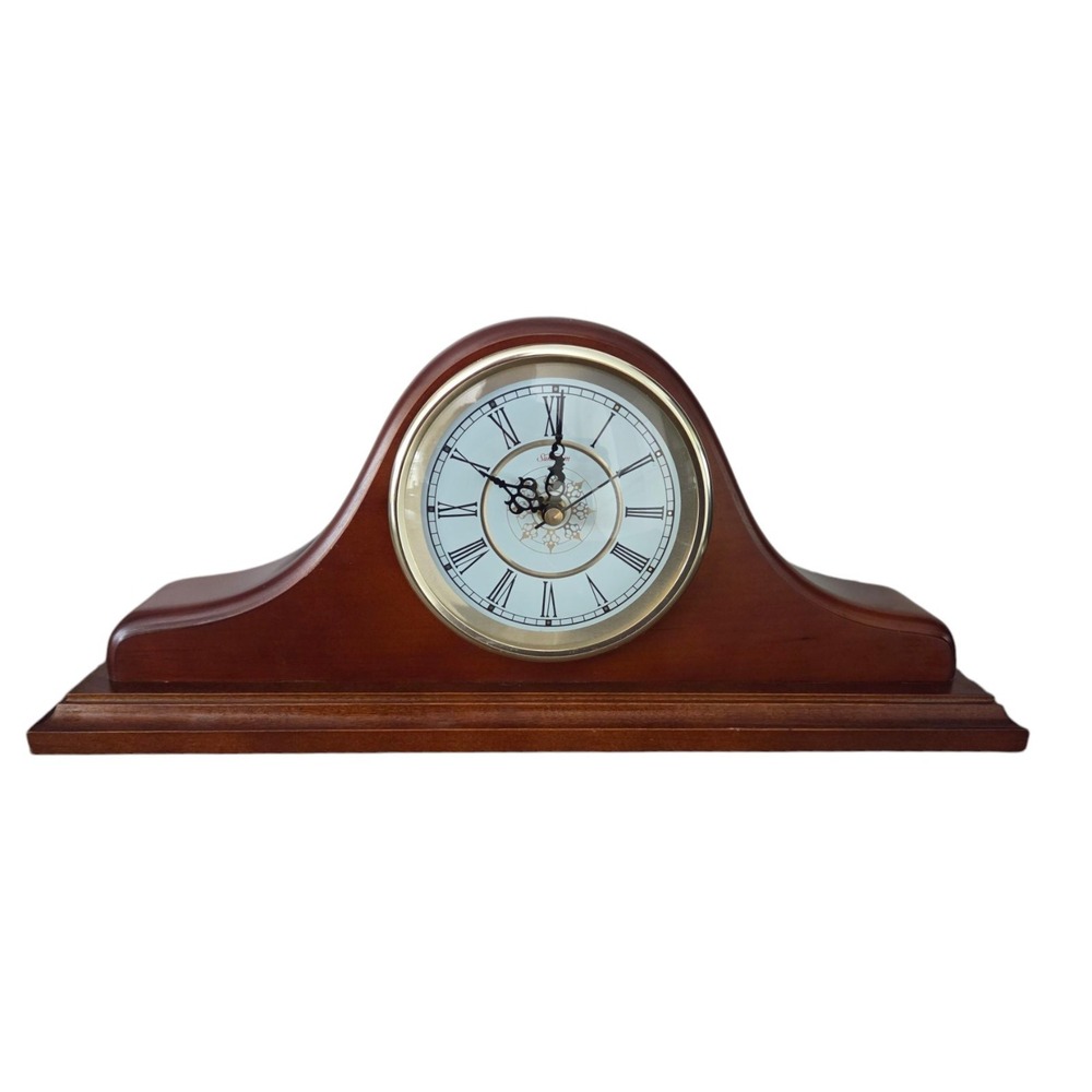 Vintage Sunbeam Oster‎ Gold Elegant Mantel Clock Quartz Cherry Wood #88634 WORKS